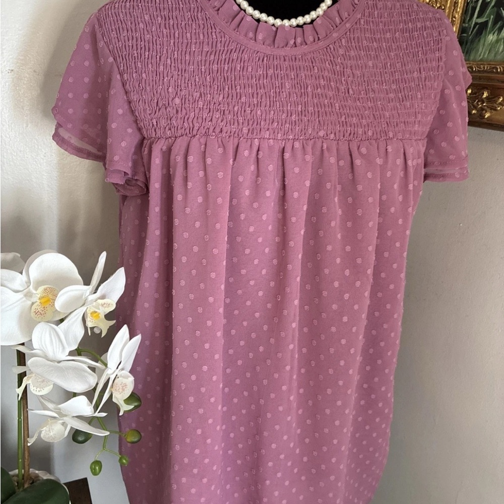 BLUSH PINK RUFFLE NECK BLOUSE Sz MEDIUM WOMENS